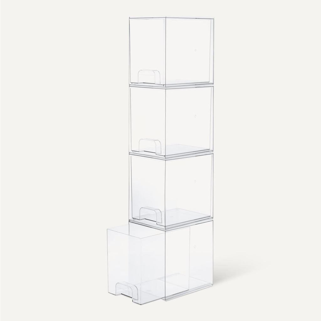Stackable Plastic Storage Makeup Organizer Drawers, Clear, 7.5" x 6" x 4.5", 4-Pack