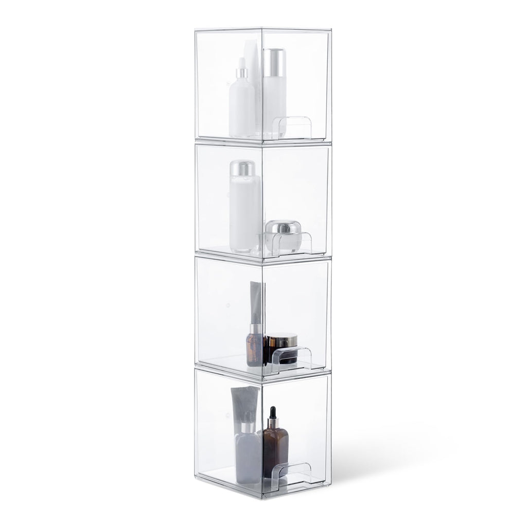 Stackable Plastic Storage Makeup Organizer Drawers, Clear, 7.5" x 6" x 4.5", 4-Pack