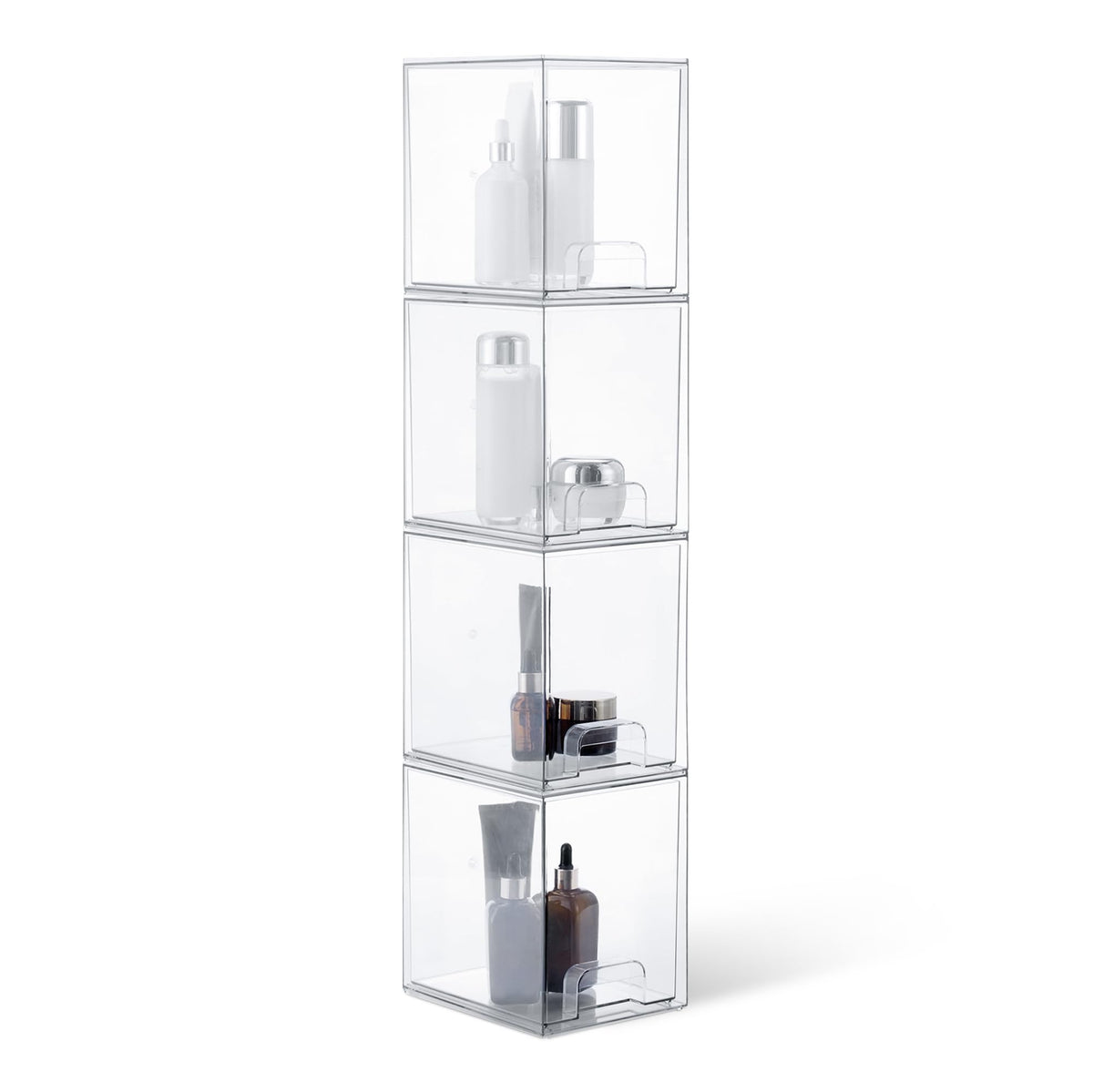Stackable Plastic Storage Makeup Organizer Drawers, Clear, 7.5" x 6" x 4.5", 4-Pack