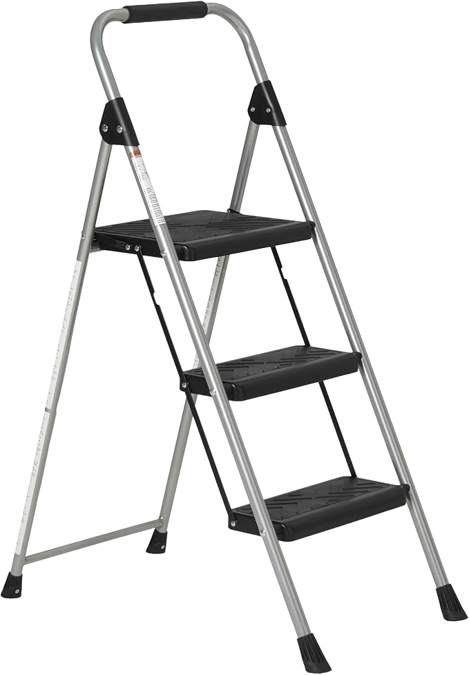 Folding 3 Step Portable Ladder with Wide Anti-Slip Pedal, Black