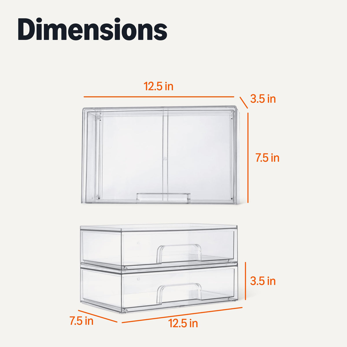 Stackable Plastic Storage Makeup Organizer Drawers, Clear, 7.5" x 6" x 4.5", 4-Pack