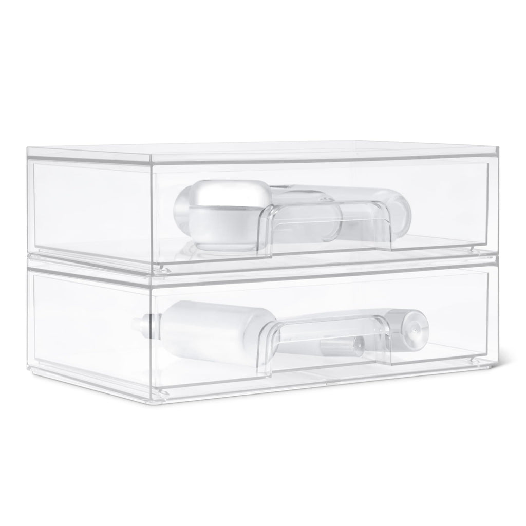 Stackable Plastic Storage Makeup Organizer Drawers, Clear, 7.5" x 6" x 4.5", 4-Pack