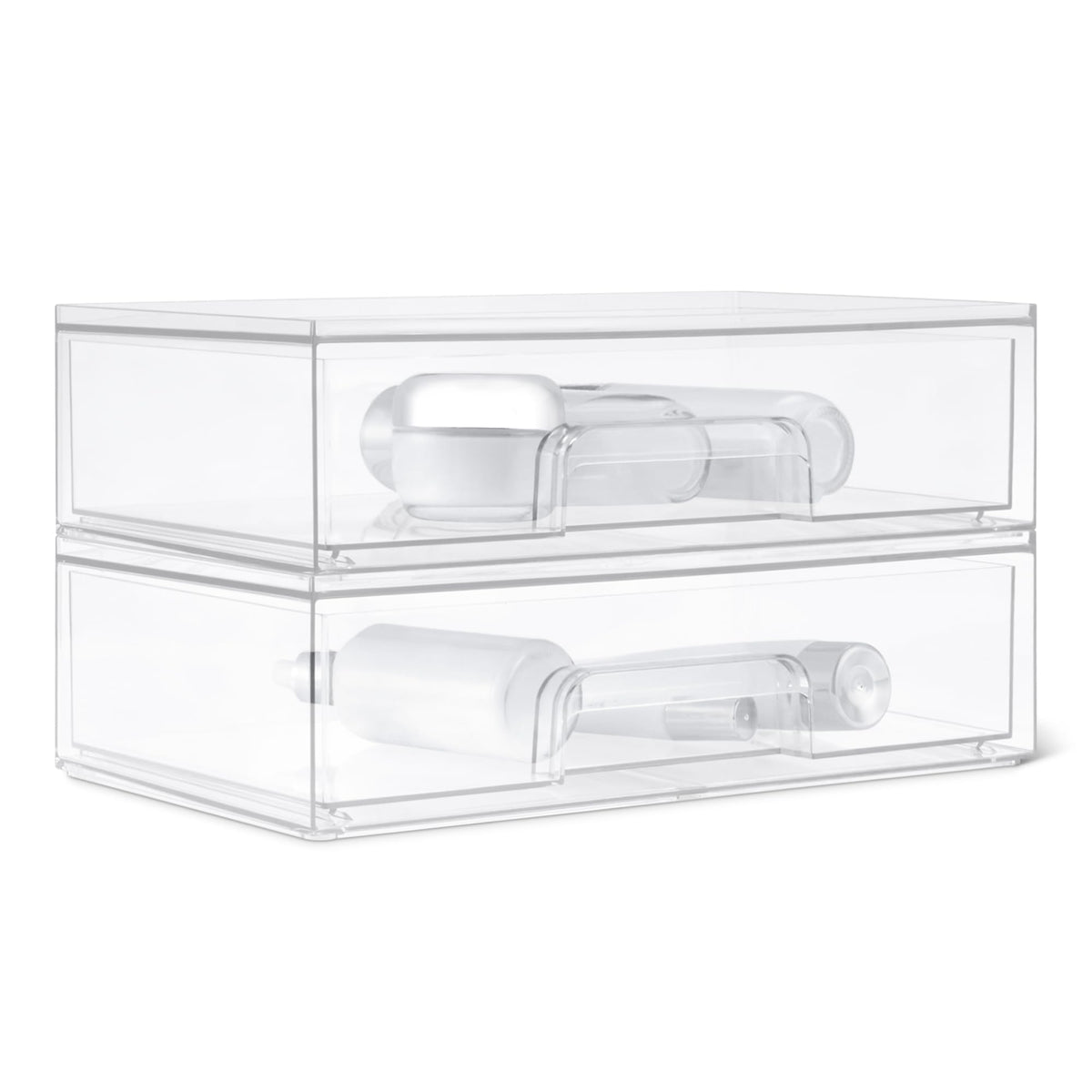 Stackable Plastic Storage Makeup Organizer Drawers, Clear, 7.5" x 6" x 4.5", 4-Pack