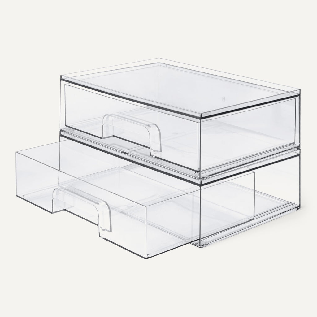Stackable Plastic Storage Makeup Organizer Drawers, Clear, 7.5" x 6" x 4.5", 4-Pack
