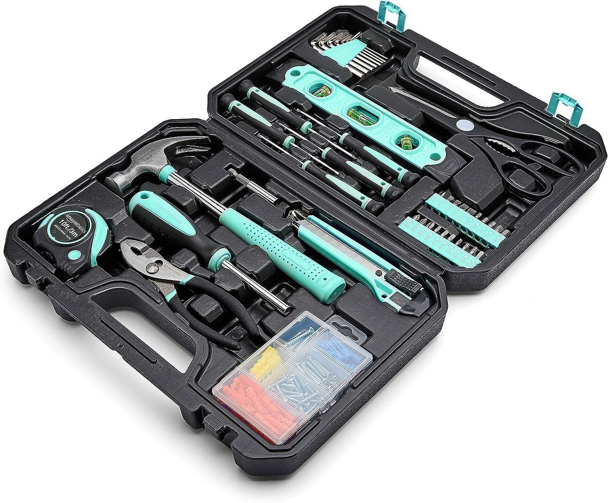 142-Piece Household Tool Kit for Home Repair, Hand Tools with Storage Case, 13.39 x 9.25 x 2.95 inch, Turquoise