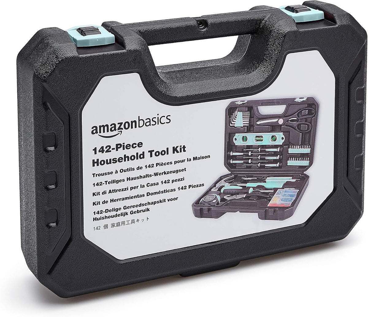 142-Piece Household Tool Kit for Home Repair, Hand Tools with Storage Case, 13.39 x 9.25 x 2.95 inch, Turquoise